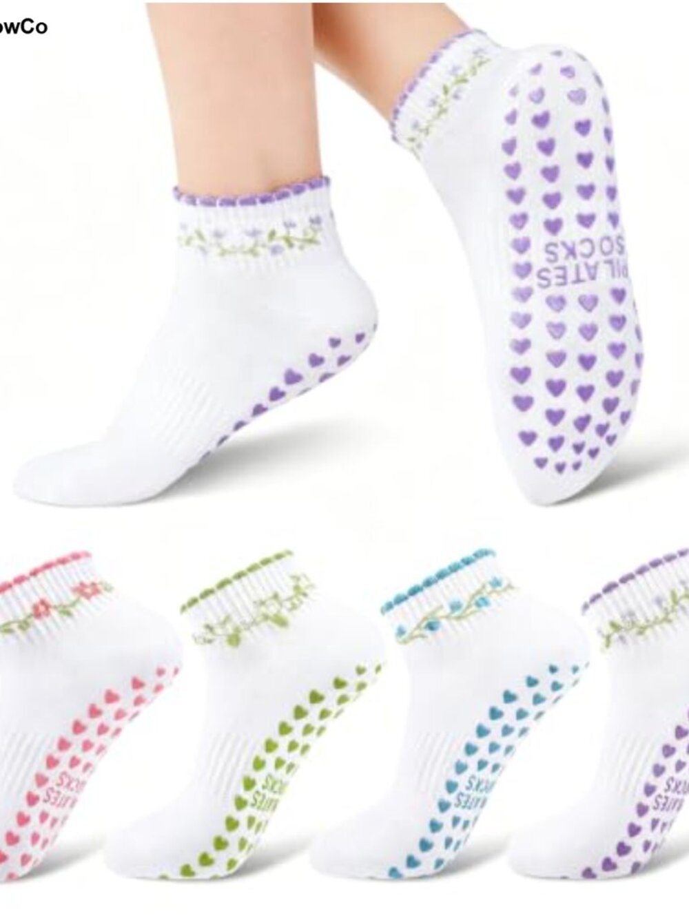 4 Pairs Women's Grippy Pilates Yoga Socks Cotton Non Slip Crew